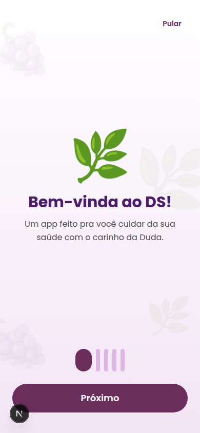 Tela de boas-vindas do APP DS