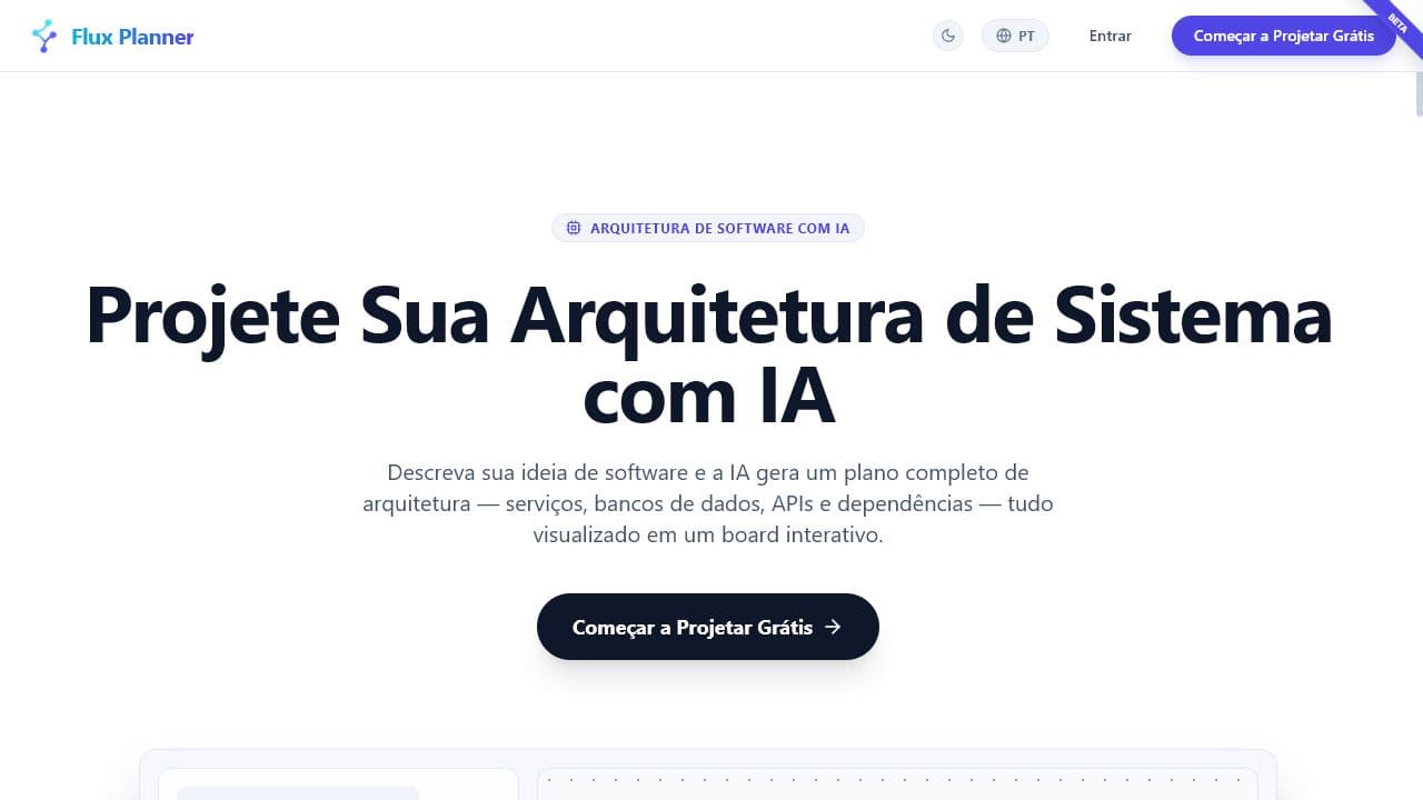 Página inicial do Flux Planner