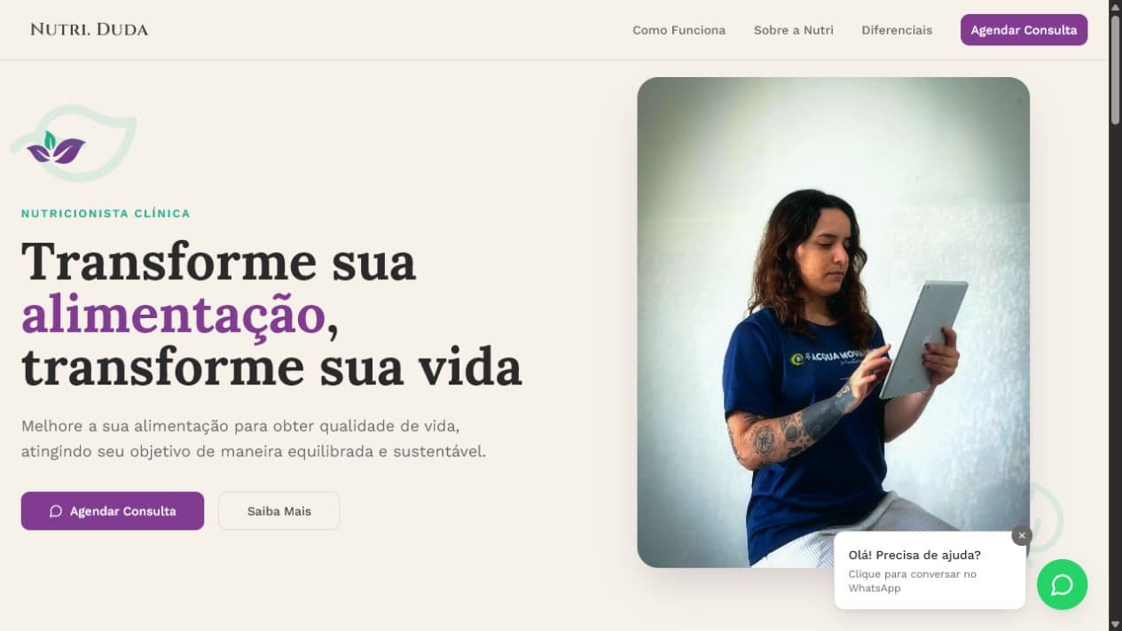 Página inicial do site NutriDuda